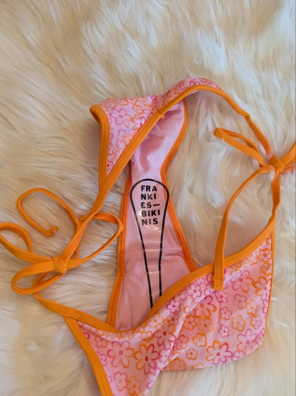Frankies Bikinis Pink And Orange Floral String Bikini Bottom